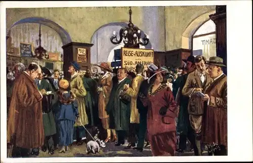 Künstler Ak Hub, Adalbert, Leipzig in Sachsen, Im Meßamt, Mess Serie Nr. 2, Reiseauskunft Südamerika