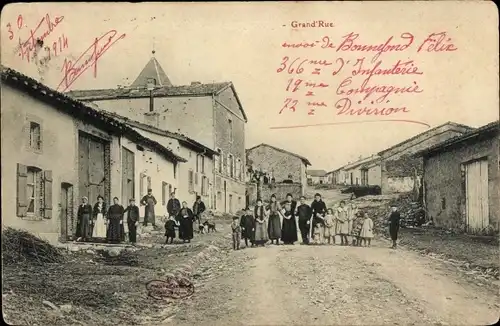 Ak Meurthe et Moselle, Hauptstraße, zerstörte Häuser, Anwohner