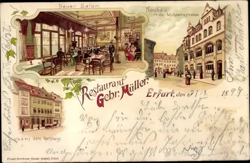 Litho Erfurt in Thüringen, Restaurant, Michaelisstraße, Innenansicht