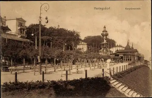 Ak Ostseebad Heringsdorf auf Usedom, Kurpromenade mit Aussichtsturm