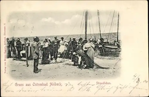 Ak Ostseebad Ahlbeck Heringsdorf auf Usedom, Strandpartie, Fischernetze