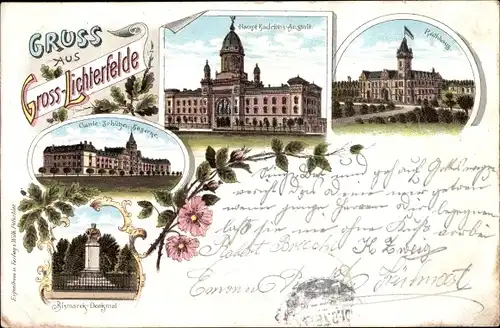 Litho Berlin Steglitz Groß Lichterfelde, Gardeschützen Kaserne, Rathaus, Kadetten Anstalt, Denkmal