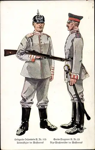 Ak Deutschlands Armee in feldgrauer Uniform, Leibgarde Infanterie Rgt. 115, Garde Dragoner Rgt. 23