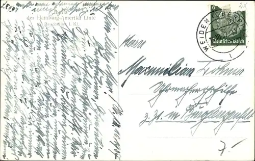 Ak Dampfschiff Iberia, Hamburg Amerika Linie, Rauchsalon 1. Klasse, Innenansicht, HAPAG