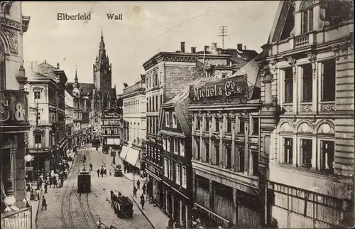 Ak Elberfeld Wuppertal, Wall, Geschäftshaus Michel & Co., Straßenbahn
