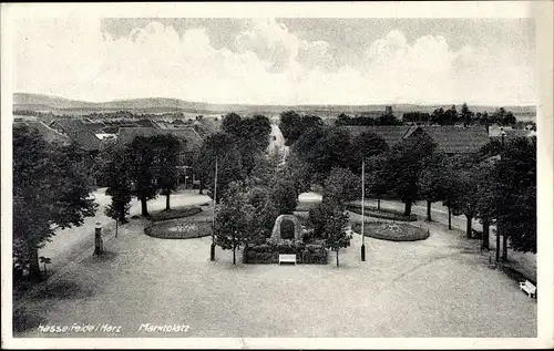 Ak Hasselfelde am Harz, Marktplatz, Denkmal