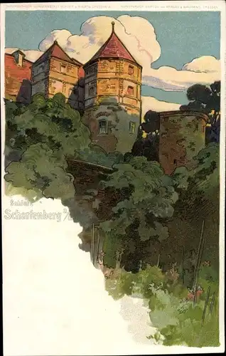 Litho Scharfenberg Klipphausen in Sachsen, Schloss Scharfenberg