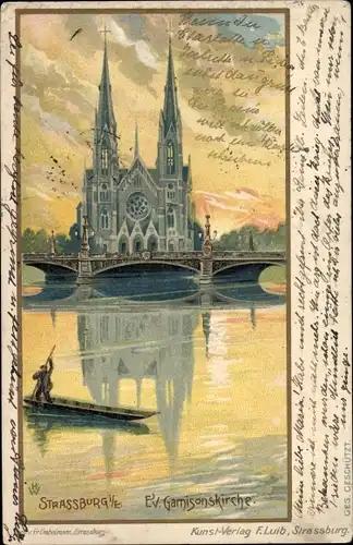 Künstler Litho Strasbourg Straßburg Elsass Bas Rhin, Ev. Garnisonskirche