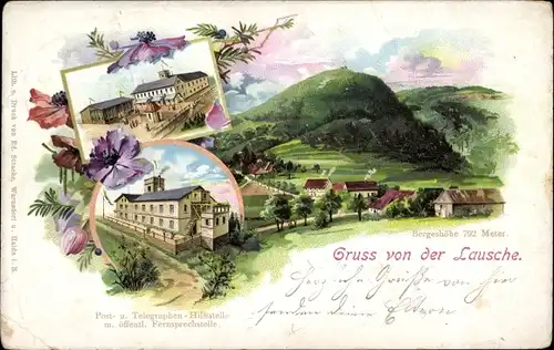 Litho Waltersdorf Großschönau Oberlausitz, Lausche, Bergrestaurant