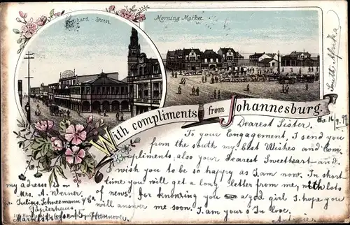 Litho Johannesburg Südafrika, Marktplatz, Straßenpartie