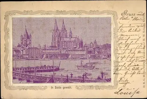 Seidenstick Ak Köln am Rhein, Schiffbrücke, Stadtansicht, Dom