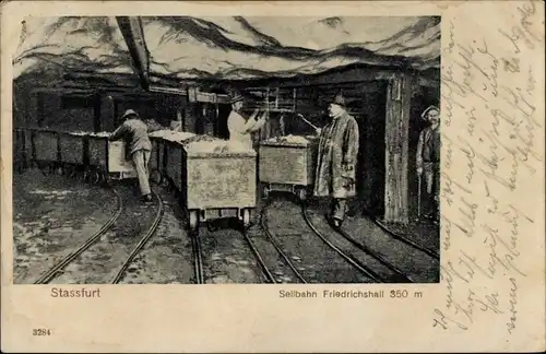 Ak Staßfurt im Salzlandkreis, Bergwerk Friedrichshall, Seilbahn, Bergleute