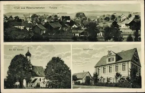 Ak Reichertshofen Mittelneufnach in Schwaben, Gesamtansicht, Kirche, Schulhaus