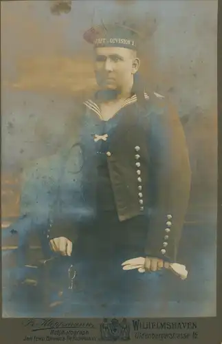 Kabinett Foto Deutscher Seemann in Uniform, Werft Division, Portrait