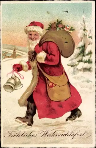 Ak Glückwunsch Weihnachten, Weihnachtsmann, Glocken