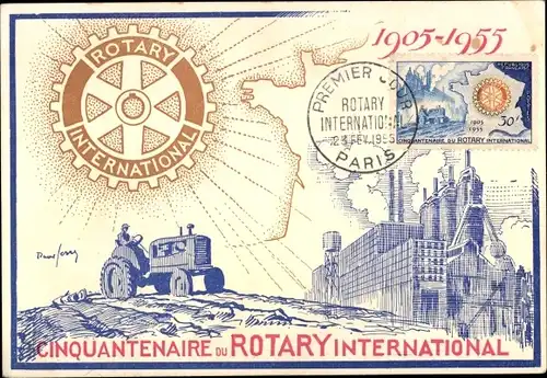 Künstler Ak Chicago Illinois USA, Cinquantenaire du Rotary International, Fabrik, Traktor