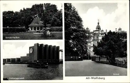 Ak Wolfsburg in Niedersachsen, VW Volkswagen Werk, Schloss, Schloss Pavillon