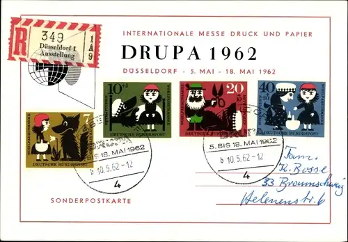 Briefmarken Ak Düsseldorf am Rhein, Internationale Messe Druck und Papier, DRUPA 1962