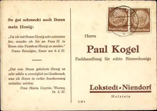 Ak Hamburg Eimsbüttel Lokstedt Niendorf, Fachhandlung für echte Bienenhonige Paul Kogel