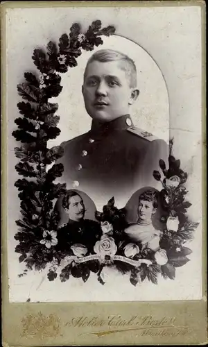 CdV Deutscher Soldat in Uniform, Portrait, Eichenkranz, Kaiserpaar