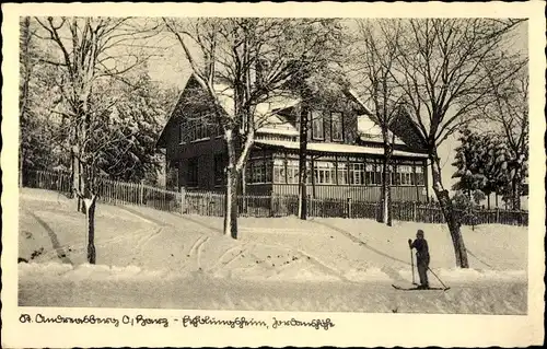 Ak Sankt Andreasberg Braunlage im Oberharz, Jordanshöhe, Erholungsheim, Winteransicht, Skifahrer