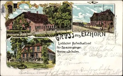 Litho Etzhorn Oldenburg im Herzogtum Oldenburg, Gasthof, Bahnhof