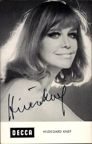 Ak Sängerin Hildegard Knef, Portrait, Autogramm, Decca