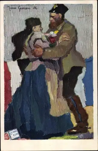 Künstler Ak Soldat mit Frau, Liebespaar, Soldatenliebe, Leibnitz Kekse Werbung