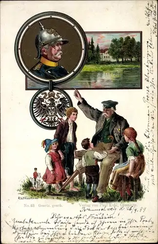 Künstler Litho Wittmüller, Porträt Otto von Bismarck, Spielzeug Husar, Veteran, Kinder