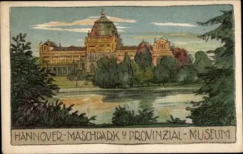 Steindruck Ak Hannover in Niedersachsen, Maschpark und Provinzial-Museum