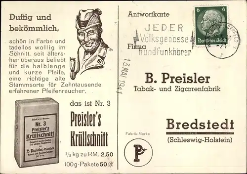 Ak Werbung, Preisler's Krüllschnitt, Duftig und bekömmlich, Pfeife