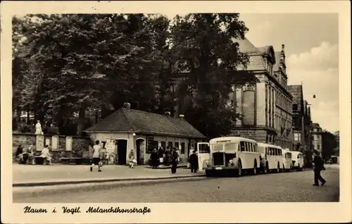 Ak Plauen im Vogtland, Partie in der Melanchthonstraße, Haltestelle, Busse