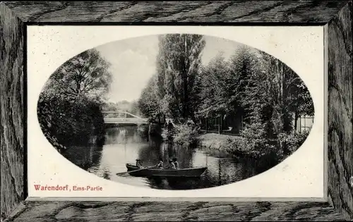 Passepartout Ak Warendorf im Münsterland, Emspartie, Ruderboot