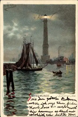 Künstler Litho Hirsch, Świnoujście Swinemünde Pommern, Leuchtturm