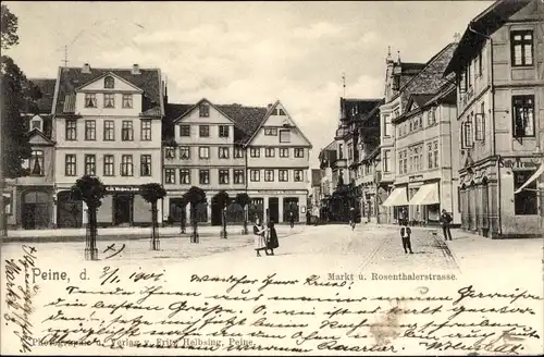 Ak Peine in Niedersachsen, Markt und Rosenthalerstraße, Handlung Sully Traub