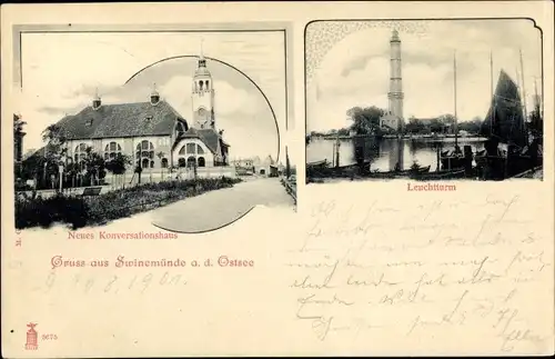 Ak Świnoujście Swinemünde Pommern, Neues Konversationshaus, Leuchtturm