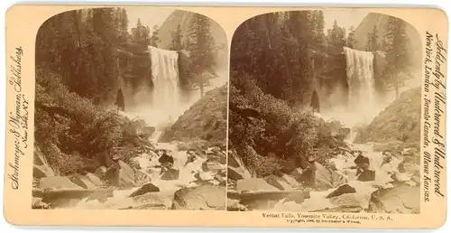 Stereo Foto California USA, Yosemite National Park, Yosemite Valley, Vernal Falls