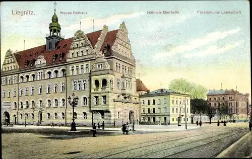 Ak Legnica Liegnitz Schlesien, Neues Rathaus, Hähnels Bierhalle, Fürstentums Landschaft