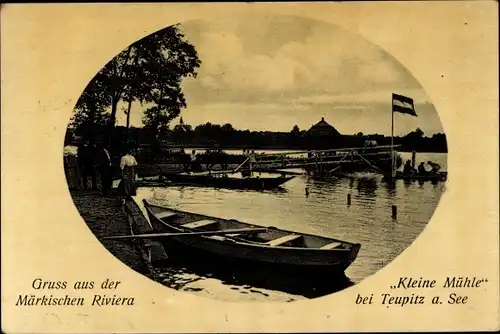 Ak Kleine Mühle Egsdorf Teupitz in Brandenburg, Märkische Riviera, Ruderboot