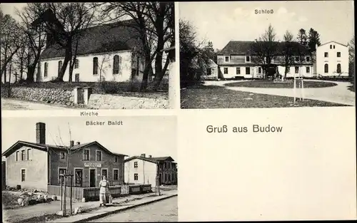 Ak Budowo Budow Pommern, Schloss, Bäcker Baldt, Kirche