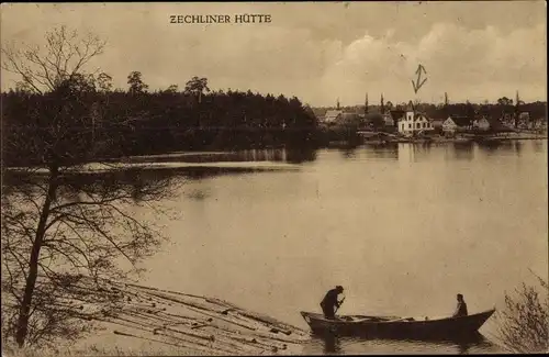 Ak Zechlinerhütte Stadt Rheinsberg in der Mark, Wasserpartie, Ruderboot