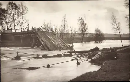 Foto Ak Wöltingerode Vienenburg Goslar am Harz, Eingestürzte Okerbrücke 1925, Hochwasser