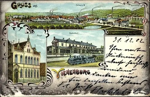 Litho Vienenburg Goslar am Harz, Bahnhof, Gleisseite, Dampflok, Schacht, Post