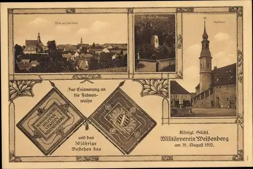 Ak Weißenberg in Sachsen, Rathaus, Fahnenweihe, 50 Jahrfeier KS Militärverein 1912