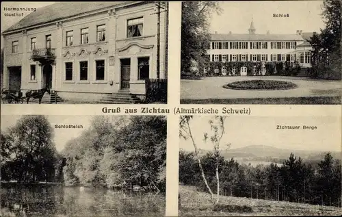Ak Zichtau Gardelegen Altmark, Schloss, Schlossteich, Berge, Gasthof