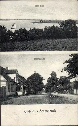 Ak Schweinrich Wittstock Dosse in der Prignitz, See und Dorfstraße