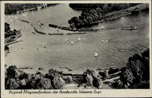 Ak Sacrow Potsdam in Brandenburg, Fliegeraufnahme der Havelpartie Sakrower Enge