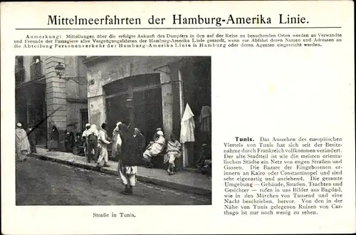 Ak Tunis Tunesien, Straßenpartie, Mittelmeerfahrten der Hamburg Amerika Linie