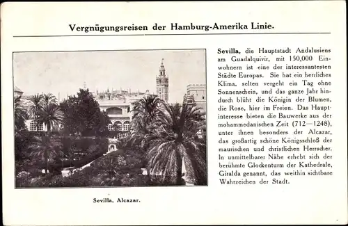 Ak Sevilla Andalusien, Alcazar, Vergnügungsreisen der Hamburg Amerika Linie