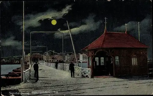 Mondschein Ak Sønderborg Sonderburg Dänemark, Pontonbrücke